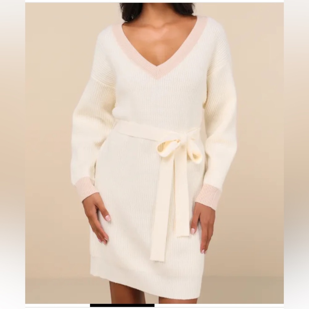 Lulu’s Cuddly Forecast Belted Sweater Mini Dress